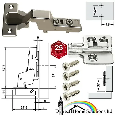 1 X Hafele Smuso Concealed 110° Inset Soft Close Hinge 2 Part Plate 17mm Crank • £4.99