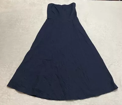 J Crew Fit Flare Dress Women's 0 Blue Seersucker Strapless Zip Up 69209 • $16.95