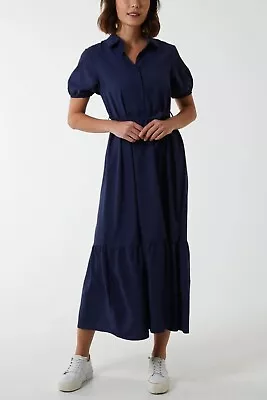 Navy Belted Tiered Maxi Dress - QED London - Size 12 - Brand New With Tags • £19.99