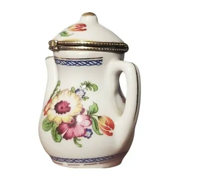 Vtg Mini Teapot Shaped Trinket Box Hinged Lid White Purple Floral Approx 3.5”  • $8