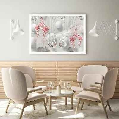 $12.90 • Buy Circle, Swans & Flowers 3D Design Print Premium Poster High Quality Choose Sizes