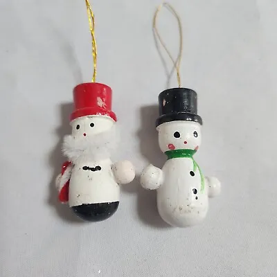 Wooden Snowman & Man W/ Beard Candy Cane Christmas Ornaments Vintage Miniature • $8.99