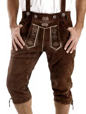 £49.99 • Buy Genuine Leather Mens Bavarian Lederhosen Oktoberfest With Free Suspender
