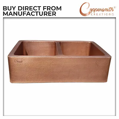 Double Bowl Hammered Copper Kitchen Sink Antique Belfast Farmhouse Butler Style • £799