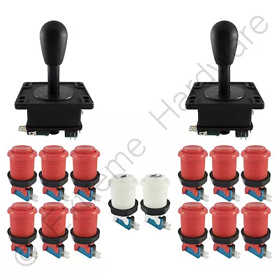 £29.99 • Buy 2 Player Arcade Control Kit 2 Bat Top Joysticks 14 Buttons Red JAMMA MAME Pi