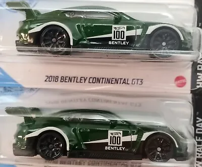 Hot Wheels HW Race Day 2018 Bentley Continental  GT 3 Green 7/10 Lot Of 2 Cars • $5.25