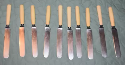 Set Of 10 Meriden Cutlery Co Bakelite Handled Knives Knifes W/ Cloth Holder • $29.97