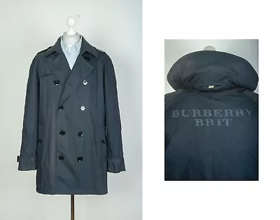 Mens Burberry Brit Double Breasted Navy Trench Coat Size L • $176