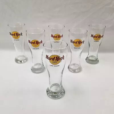 Lot Of 6 Vintage Hard Rock Cafe Pilsner Beer Glasses New York Chicago Vegas +^ • $7.99