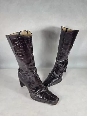 Vintage Antonio Melani Brown Leather Boots Crocodile Glove Fit Brazil 10M • $29