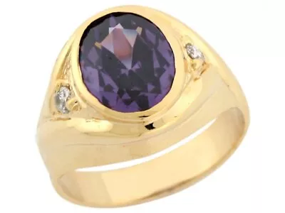 10k Or 14k Real Gold Simulated Amethyst White CZ Accents Modern Mens Ring • $449.99