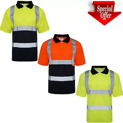 Hi Viz Vis Polo T-Shirt Top High Visibility Safety Security Work Wear Tee Shirts • £10.95