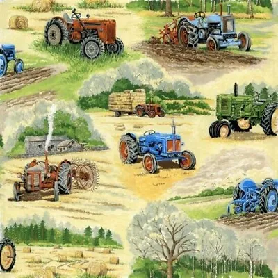 100% Cotton Fabric Nutex Farm Animals In The Country Sheep Pig Horse Tractor Cow • £1.99