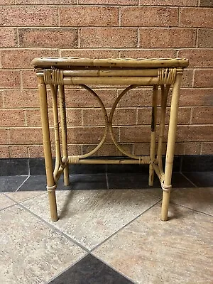 Vintage Bamboo Rattan End Table Nightstand Retro Table Boho Mid Century  • $199.99