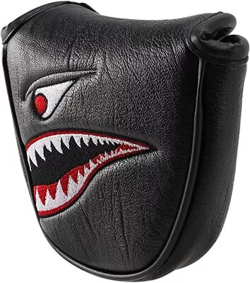 Black PU Shark Embroidery Golf Club Mallet Putter Head Cover Magnetic Closure • $10.89