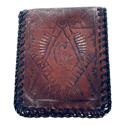 Men's Bifold Wallet Mason Shriner Whip Stitch Tooled Leather Made In USA Vintage • $39.97