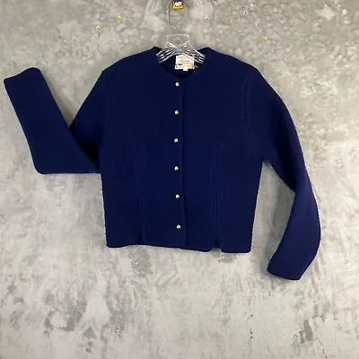 Vintage Tally Ho Boiled Wool Cardigan Sweater Women's 10 Blue Tyrolean Jacket • $25.65