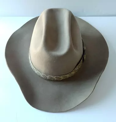 Vintage Taupe Wool Cowboy Hat Rattlesnake Band The Corral Jackson MS Size 7 3/8 • $149.99