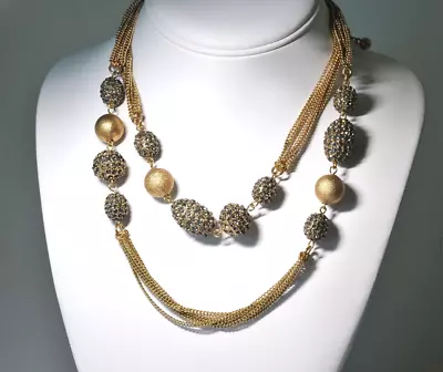 Chico's Large Gold Multi Strand Beaded Rhinestone Statement Necklace BC2 • $24