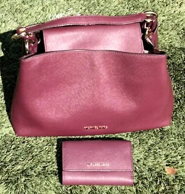 Michael Kors Portia Large Plum Saffiano Leather &Wallet • $43