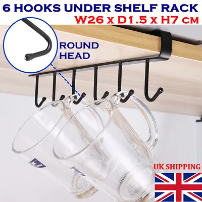 6 Hooks 26cm Under Shelf Mug Holder Cup Cupboard Kitchen Organiser Hanging Rack • £3.29