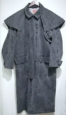 Vtg Australian Outback GRAY DENIM DUSTER MED Jacket 90s M Western Coat Lined • $75