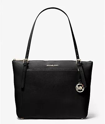 Michael Kors Voyager Large Pebbled Leather Tote Bag Black/Gold • $136.50