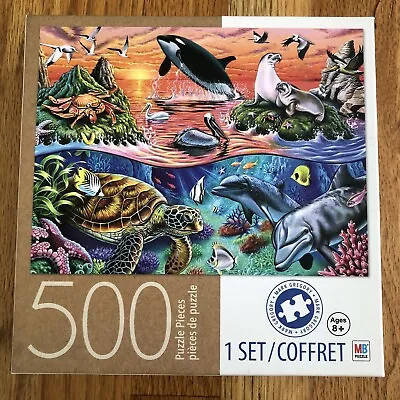 MB Puzzle 500 Piece Puzzle - Ocean Gathering - Made In USA - Ages 8+ COMPLETE • $7.95
