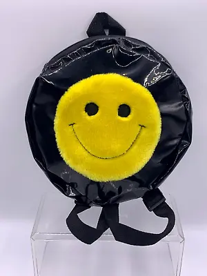 Black/Yellow Round Smiley Happy Face Backpack Bag Tote 1990s Rare Vintage • $64.99