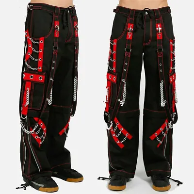 Black With Red Bondage Rock Punk Gothic Pant Men Stylish Steampunk Goth Trousers • $66.49