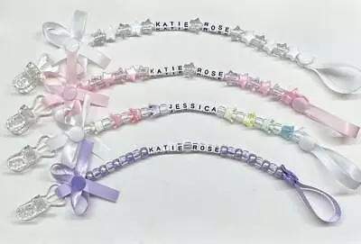 Personalised Bow  Dummy Clip/Strap/ Chain Holder. Any Name Colour Boy Girl • £1.50