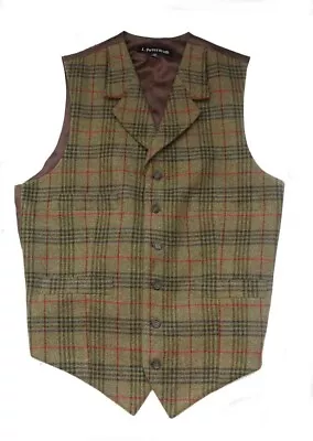 J Peterman Winter Lambs Wool Suit Vest Olive Brown Red Plaid Men's Size 40 • $39.99