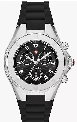 Michele 40mm Silver Stainless Steel Case With Black Silicone Strap Women's... • $99.99