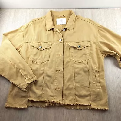 Cotton On Denim Jacket Size 14 Frayed Hem Double Front Flap Pockets Mustard • $16.50