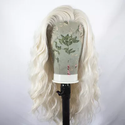 Lace Front Wig Natural Platinum Blonde Long Wavy Full Head Heat Resistant Hair • $28.49