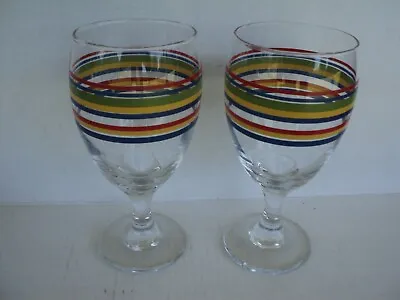Set Of 2 Libbey Mambo Fiesta Iced Tea Water Glasses Striped Rainbow Goblets • $12.95