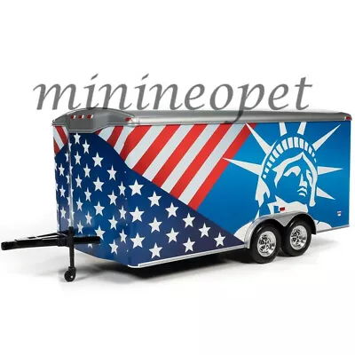 Autoworld Amm1284 Four Wheel Enclosed Trailer 1/18 Patriotic Usa Flag Graphic • $49.50