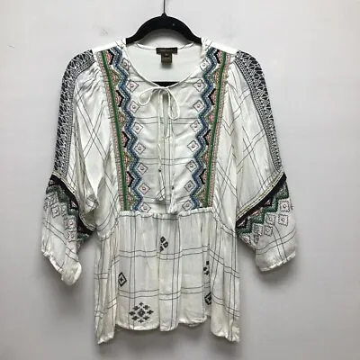 Anthropologie Vineet Bahl Womens Peasant Blouse Ivory Floral Embroidered Boho XS • $24.67
