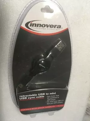 Innovera Retractable USB To Mini USB Sync Cable  Black IVR-37001 NEW SEALED • $5.55