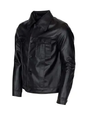 Men's Biker Rockstar Elvis Presley Black Leather Motorcycle Jacket Costume • $94