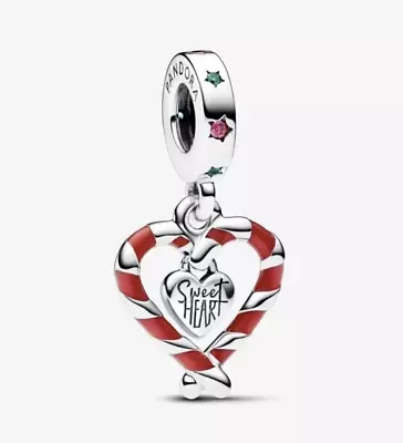 Pandora Double Candy Cane Heart Dangle Charm Silver S925 ALE - Sealed • £24.99