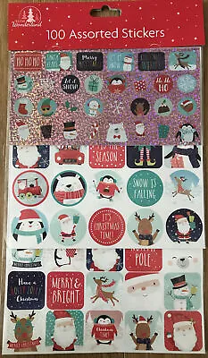 £2.49 • Buy 100 Assorted Christmas Stickers Santa Reindeer Labels Gift Craft Childrens