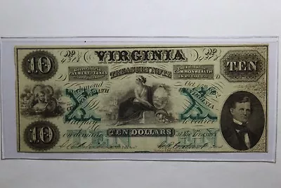 1862 Virginia Treasury Note Ten 10 Dollar Nice • $125