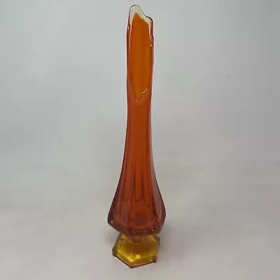 Vintage Mid Century Modern Orange Swung Glass Vase 13” • $49.99