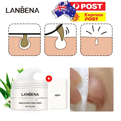 $14.95 • Buy LANBENA Blackhead Remover Cream Nose Mask Pore Skin Care Peel Off Acne+60xPaper