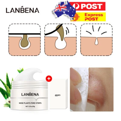 $14.95 • Buy LANBENA Blackhead Remover Cream Nose Mask Pore Skin Care Peel Off Acne+60xPaper