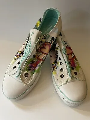 Ed Hardy Womens Shoes 8 Skulls Graphic Slip On Canvas Sneaker Flats Y2K Skater • $32.50