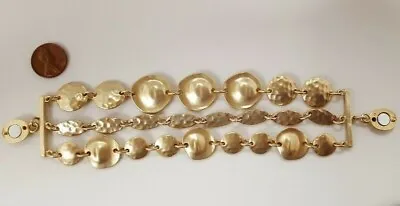 Antique Brushed Gold Hammered Medallions Boho Hippie 3 Chain 7.5  Bracelet V216 • $4.49