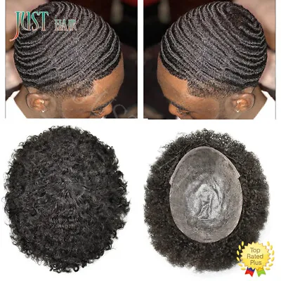 Afro Curly Black Men Toupee Hairpiece Full Poly Kinky Curly Human Hair PU System • $159