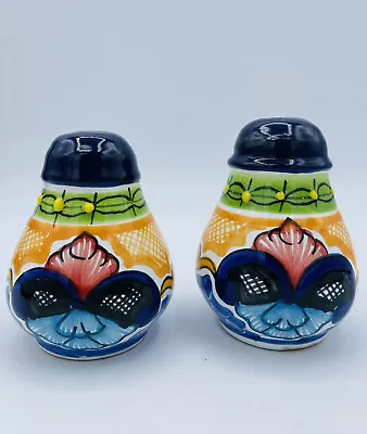Talavera Salt And Pepper Shaker Blue Folk Art Mexican Pottery Kitchen Decor • $24.99